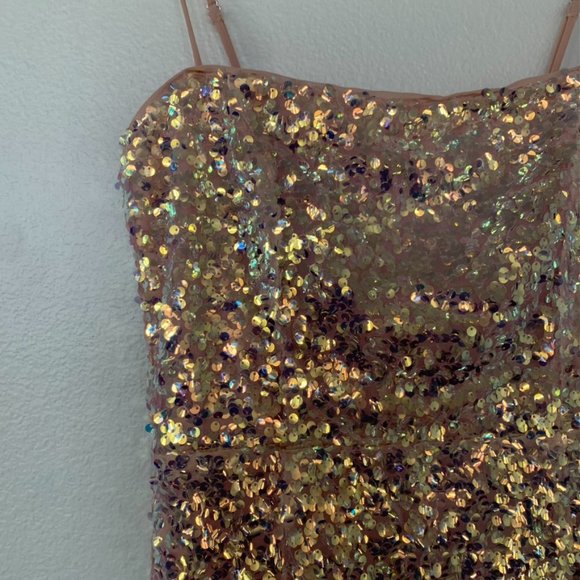 NWT Bringing the Sparkle Blush Iridescent Sequin Bodycon Mini Dress - Picture 7 of 11